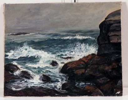 null FIELDING-DOWNES, Lionel (1900-1972)
 Waves
 Oil on cardboard
 Signed on the...