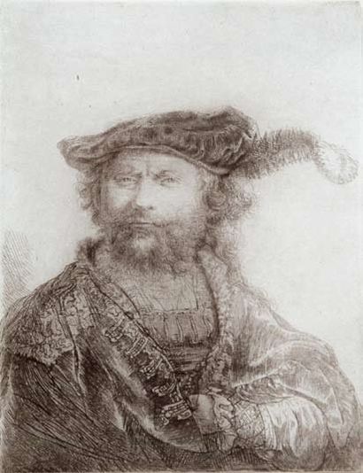 REMBRANDT, Harmensz Van Rijn (1606-1669) Autoportrait au berêt en velour et à la...