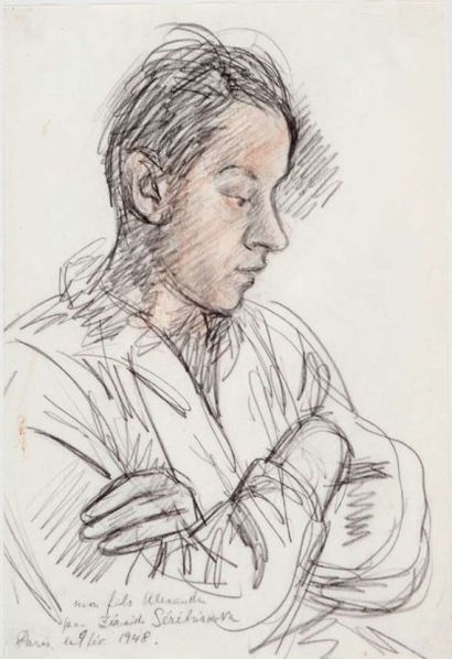 SEREBRIAKOVA, Zinaïda Evguenievna (1884-1967) «Mon fils Alexandre» Dessin au crayon... Gazette Drouot