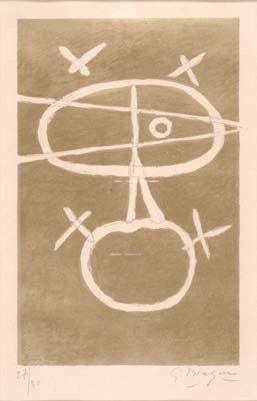 BRAQUE, Georges (1882-1963) «Le signe» Lithographie couleur Circa 1954 Signée en...