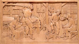 BOURGAULT, Jean-Julien (1910-1996) Forge Bas-relief en bois sculpté Signée en bas...