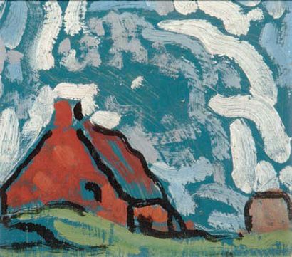 FORTIN, Marc-Aurèle RCA (1888-1970) «La maison rouge» Huile sur panneau de bois Circa...