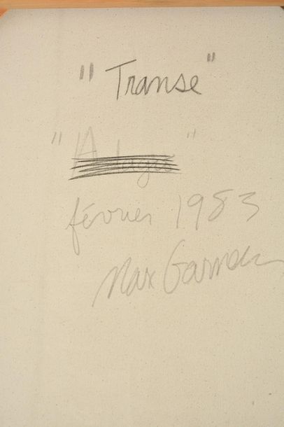 null GARNEAU, Marc (1956-)
"Transe"
Huile sur toile
Signée, datée et titrée au dos:
Marc...