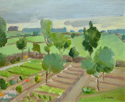 null FORTIN, Marc-Aurèle (1888-1970)
"Vue de mon jardin"
Huile sur panneau
Signée...