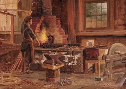 null RAPHAEL, William (1833-1914)
"The Blacksmith"
Oil on canvas
Signed on the lower...