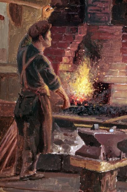 null RAPHAEL, William (1833-1914)
"The Blacksmith"
Oil on canvas
Signed on the lower...