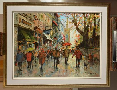 null BRUNONI, Serge (1939-) 
"Québec, rue St-Anne (un p'tit coin de parapluie)" 
Oil...