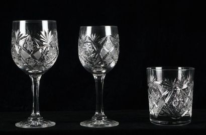 null Set of cut crystal glasses including 12 wine glasses, 12 digestive glasses and...