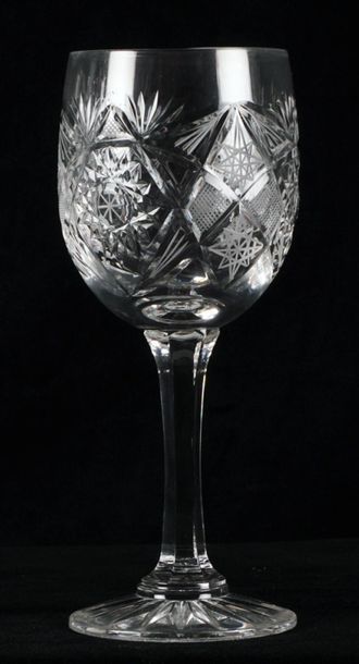null Set of cut crystal glasses including 12 wine glasses, 12 digestive glasses and...