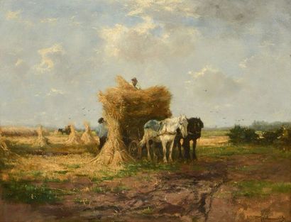 null SCHERREWITZ, Johan Frederik Cornelius (1868-1951)
"Harvest time"
Oil on canvas
Signed...