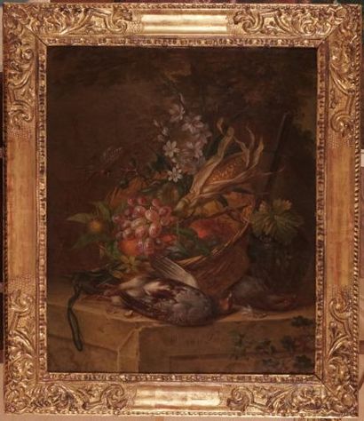 null VAN LEEN, Willem (1753-1825)
Still life with fruit basket and bids
Oil on board
Signed...