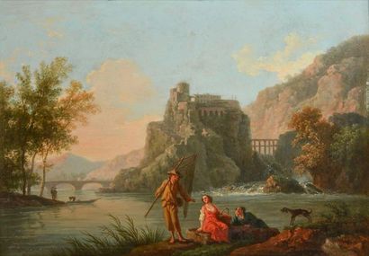 null WALLAERT, Pierre Joseph (1753-1812)
 A river landscape with fishermen by the...