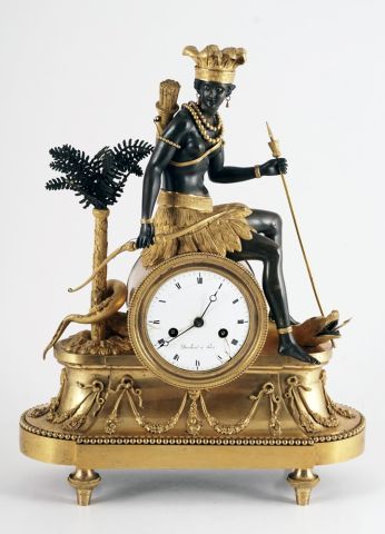 null Exceptionnelle PENDULE de L'AMÉRIQUE par DEVERBERIE en bronze ciselé, doré et...