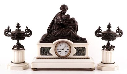 null ROBLIN À PARIS
Bronze MANTEL CLOCK decorated with a young draped mother holding...