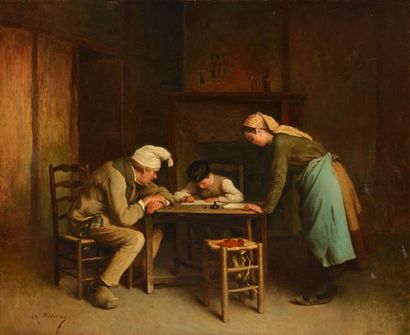 null MOREAU, Charles (1830-1891)
Homework
Oil on board
Signed on the lower left:...