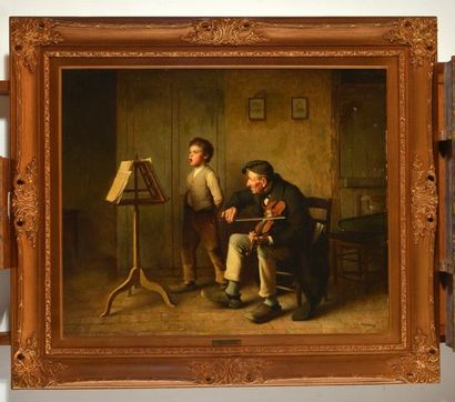 null MOREAU, Charles (1830-1891)
"The singing lesson"
Huile sur panneau
Signée en...