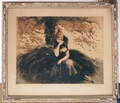 null ICART, Louis (1888-1950) 
Femme en robe noire et col de fourrure
Eau-forte
Signée...