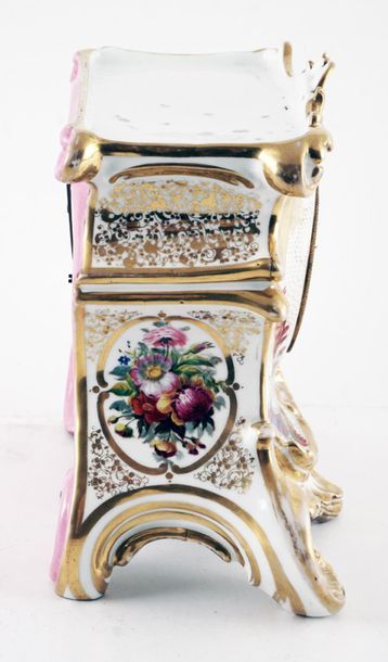null Paris porcelain MANTEL CLOCK in the style of Jacob PETIT with a polychrome oriental...