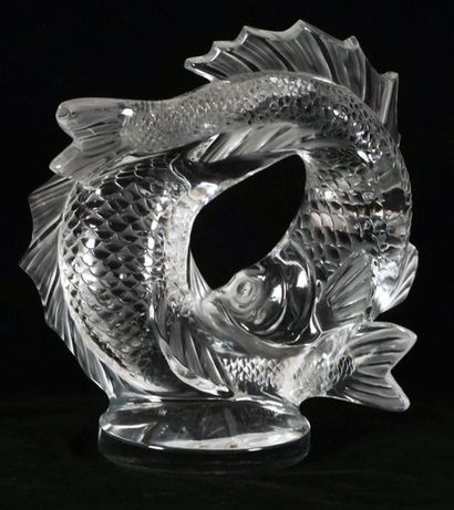null LALIQUE CRISTAL, FRANCE
"Deux poissons"
White molded pressed satin matt and...
