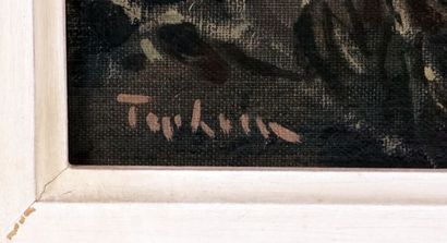 null TOPHAM, William Thurston (1888-1966)
"A likely spot"
Huile sur panneau 
Signée...