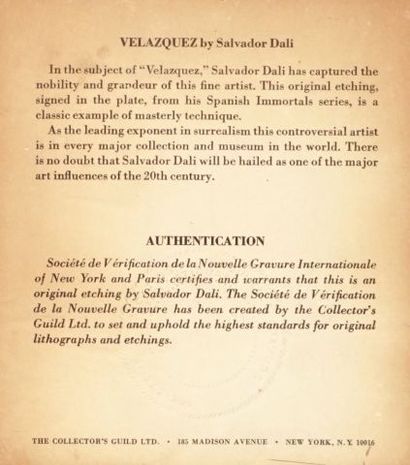 null DALI, Salvador (1904-1989)
"Velasquez"
Eau-forte sur papier
Titrée et authentifiée...