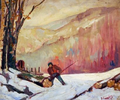 null VINCELETTE, Roméo (1902-1979)
Woodcutter
Oil on masonite
Signed on the lower...