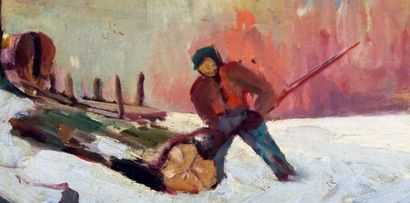 null VINCELETTE, Roméo (1902-1979)
Woodcutter
Oil on masonite
Signed on the lower...