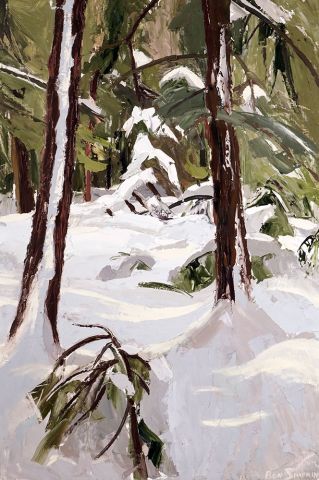 null SIMPKINS, Ronald (1942-)
"Wet snow on cedars, Ile Perrot"
Huile sur isorel
Signée...