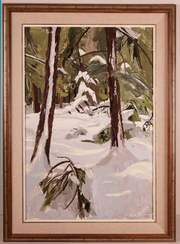null SIMPKINS, Ronald (1942-)
"Wet snow on cedars, Ile Perrot"
Huile sur isorel
Signée...