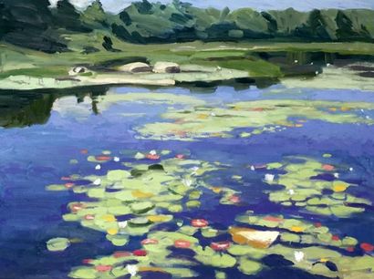 null SIMPKINS, Ronald (1942-)
"Water lilies, blue water"
Oil on canvas
Signed on...