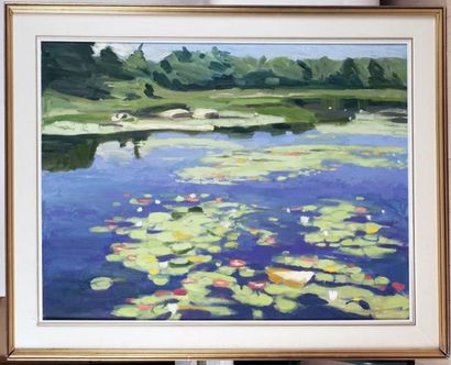 null SIMPKINS, Ronald (1942-)
"Water lilies, blue water"
Oil on canvas
Signed on...