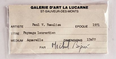 null BEAULIEU, Pierre Vanier (1910-1996) 
"Paysage Laurentien"
Aquarelle
Signée et...