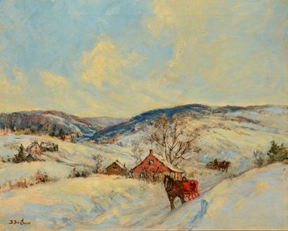 null DES CLAYES, Berthe (1877-1968) 
"Winter afternoon at St-Sauveur" 
Oil on canvas
Signed...