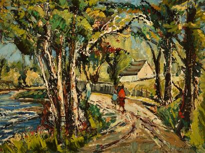 null GIUNTA, Joseph (1911-2001) 
"Promenade (Châteauguay, Québec)"
Oil on masonite
Signed...