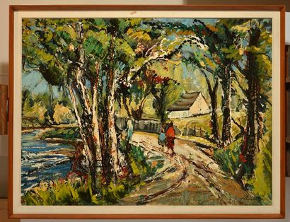 null GIUNTA, Joseph (1911-2001) 
"Promenade (Châteauguay, Québec)"
Oil on masonite
Signed...