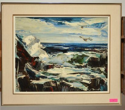 null GIUNTA, Joseph (1911-2001) 
"La mer (Atlantique)"
Oil on masonite
Signed on...