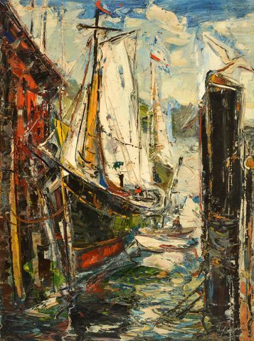 null GIUNTA, Joseph (1911-2001)
"Harbour, Bateaux de pêche, Atlantique"
Huile sur...