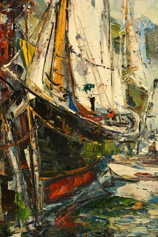 null GIUNTA, Joseph (1911-2001) 
"Harbour, Bateaux de pêche, Atlantique"
Oil on masonite
Signed...