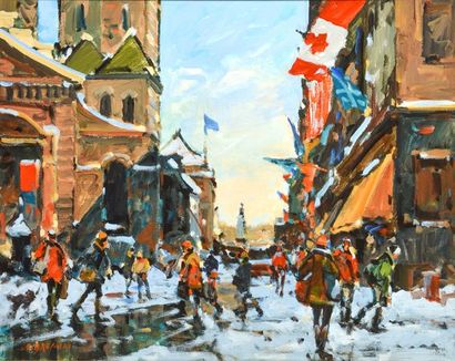 null BRUNONI, Serge (1939-)
"Québec, enfin avril rue Buade"
Oil on canvas
Signed...