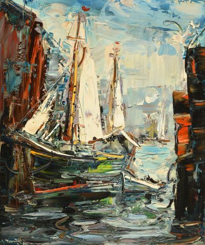 null GIUNTA, Joseph (1911-2001) 
Sailboats
Oil on masonite
Signed and dated on the...