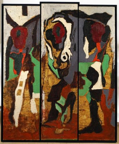 null KLUNDER, Harold (1943-)
"Surviving the present"
Oil on board (triptych)
Signed,...