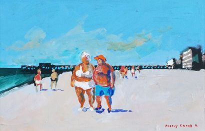 null BOBAK, Molly Joan Lamb (1922-2014) 
"Big couple"
Oil on board
Signed on the...