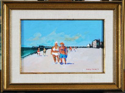 null BOBAK, Molly Joan Lamb (1922-2014) 
"Big couple"
Oil on board
Signed on the...