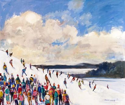 null BOBAK, Molly Joan Lamb (1922-2014) 
"Skiers, Crabb Mountain #1"
Oil on canvas
Signed...