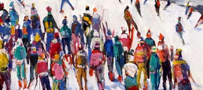 BOBAK, Molly Joan Lamb (1922-2014) "Skiers, Crabb Mountain #1" Huile sur toile BOBAK,...