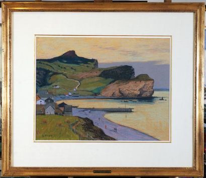 null PILOT, Robert Wakeham (1898-1967) 
Rocher des Trois Soeurs, Percé, Gaspésie
Pastel
Signé...