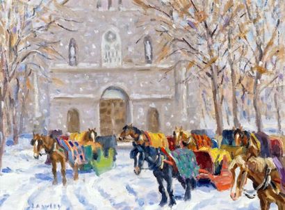 null LAWLEY, John Douglas (1906-1971)
"Sunday in Quebec, St. Sebastien" 
Huile sur...