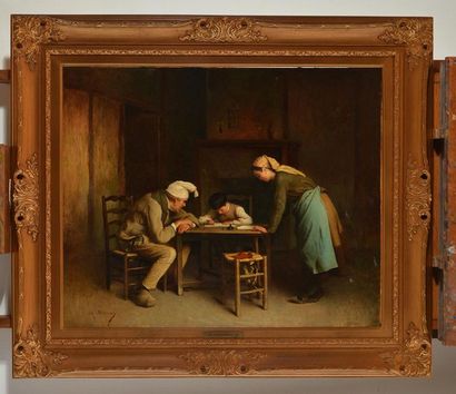 null MOREAU, Charles (1830-1891)
Homework
Oil on board
Signed on the lower left:...