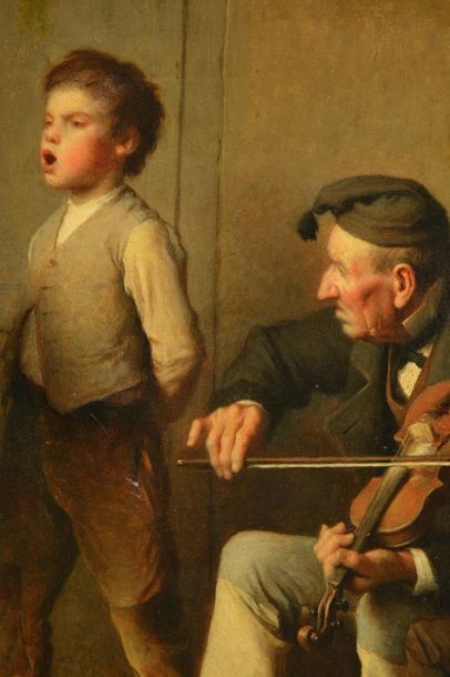 null MOREAU, Charles (1830-1891)
"The singing lesson"
Oil on board
Signed on the...