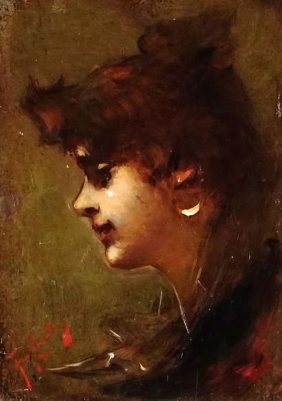null ZMURKO, Frantiszek (1859-1910)
"Lady with earring"
Huile sur panneau de bois
Signature...